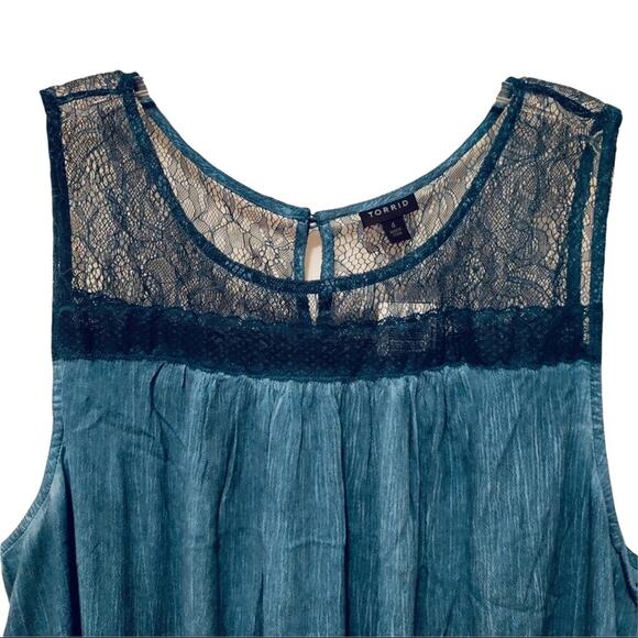 Torrid Lace Trim Tank - Gauze Mineral Wash Blue 4X NWT - Picture 8 of 9